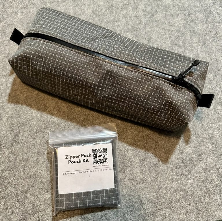 Beginner-friendly MYOG project featuring a Ripstop by the Roll ZPP kit and a finished ZPP pouch resting on a wool ironing pad.