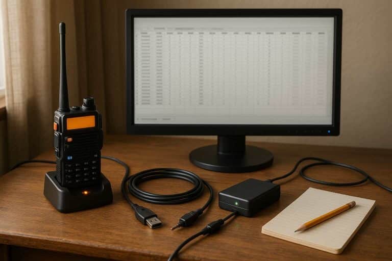 A clean desktop of someone learning to program your radio using a PC in the background with programing software.